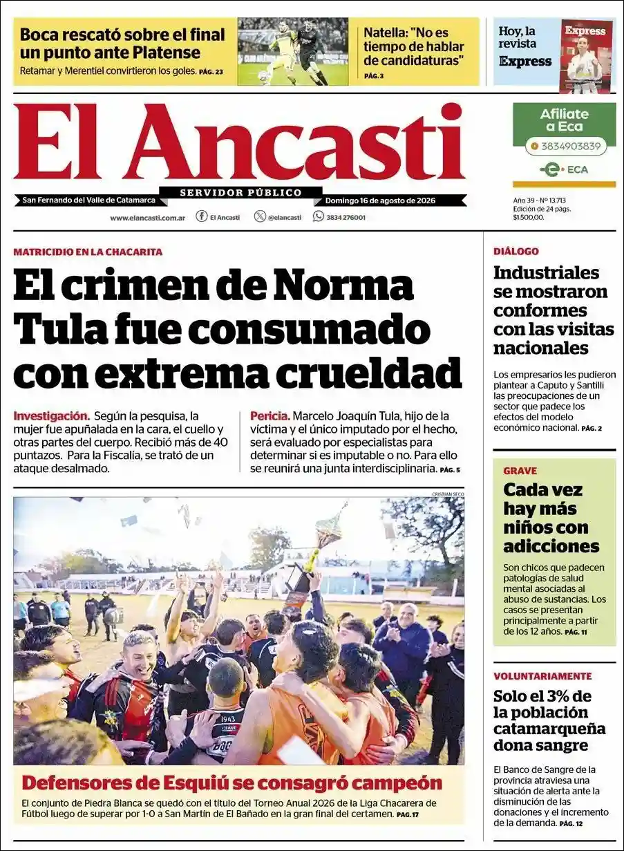 Estudios Max | RADIO URBANA LA PLATA - Tapa del diario Ancasti