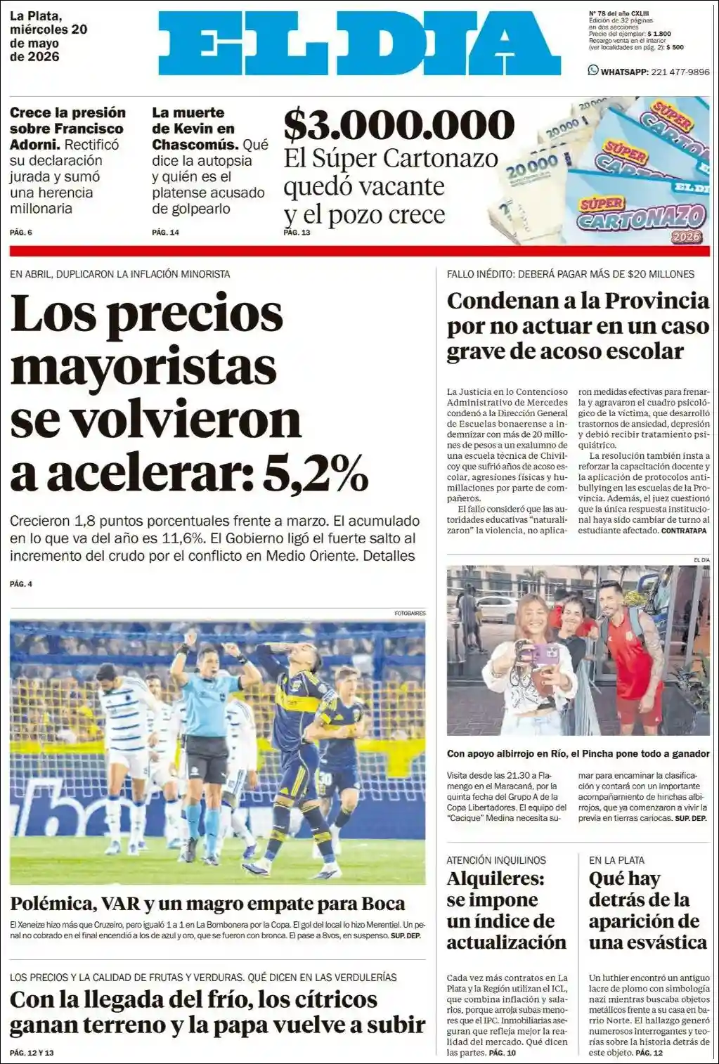 Estudios Max | RADIO URBANA LA PLATA - Tapa del diario El Dia